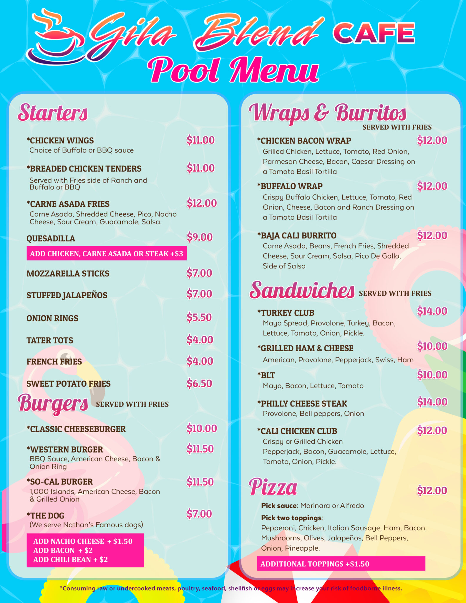 Pool Menu Quechan Casino Resort